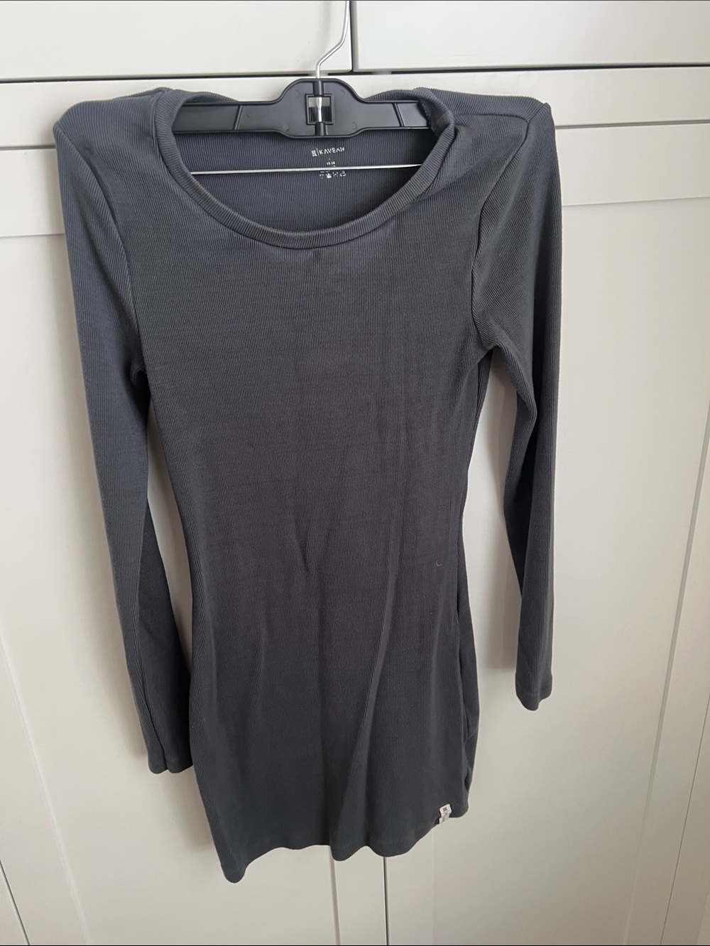 Girls' Long Sleeve Ribbed Dress - Charcoal Gray.. size 12-14y
